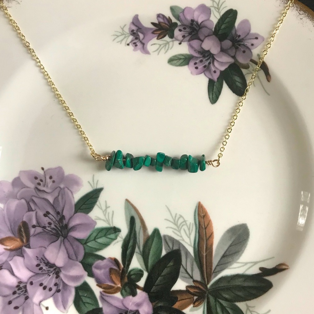 Malachite and gold tone necklace